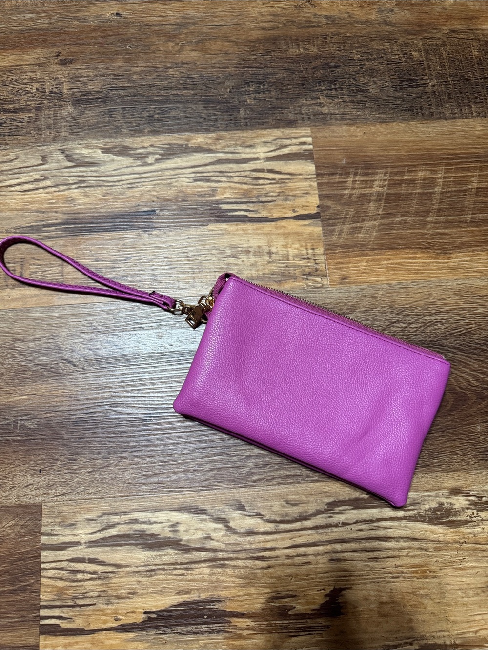 Fuchsia Leather Wristlet Clutch with Detachable Strap